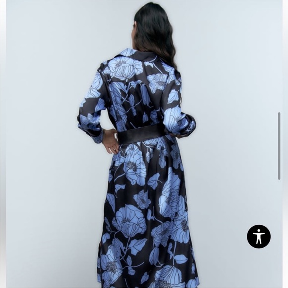 NWOT Zara blue satin floral dress - Picture 4 of 8